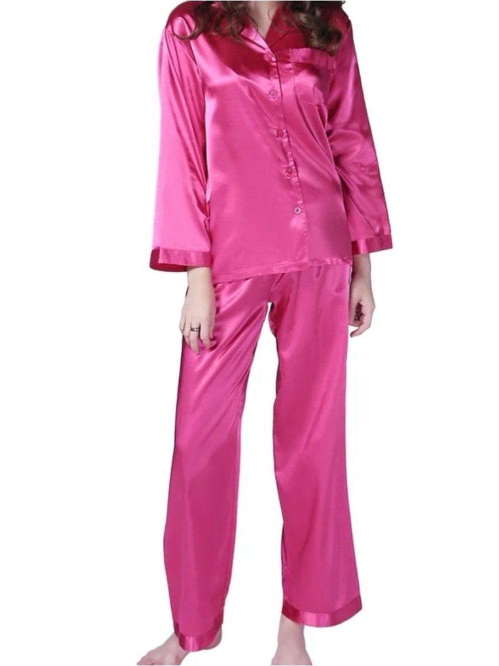 Richie House Pajamas Set NEW Womens Small Satin Long Pants  Button Up Lounge